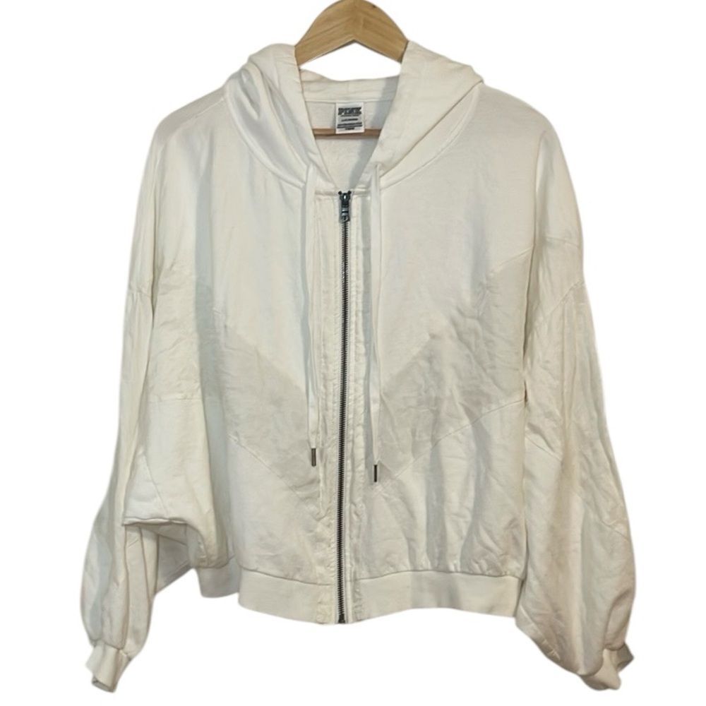PINK white full zip Hoodie, batwing sleeves, Large